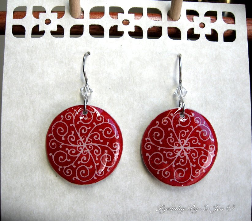 Red Filigree Earrings Pysanky Jewelry by So Jeo